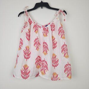 Old Navy Size S Pink Floral V Neck Tie Shoulder Cotton Gauzy Flowy Tank Top